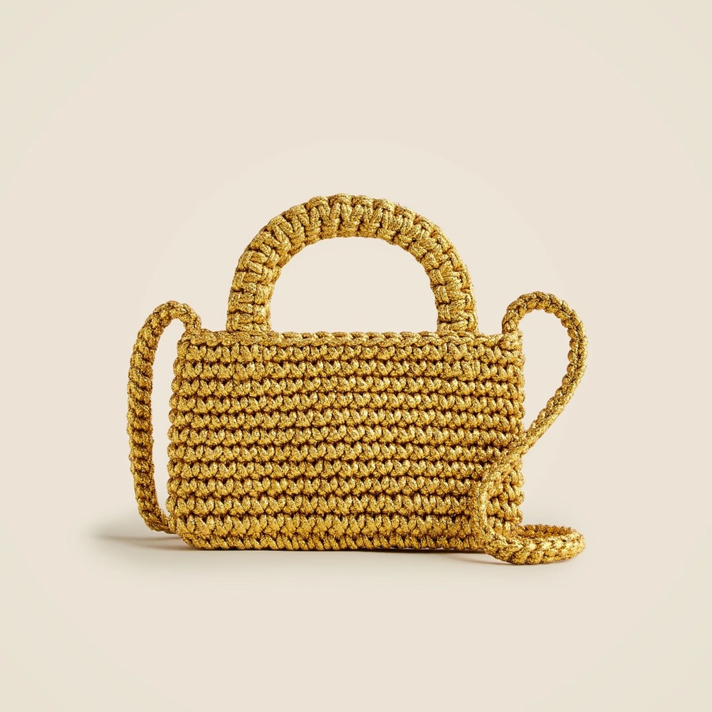 💛SOLD💛J.Crew Cadiz Phone Braided Macrame Gold Metallic Bag - Picture 1 of 4